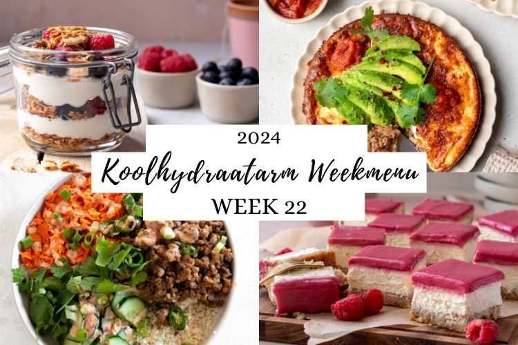 Koolhydraatarm weekmenu week samengesteld voor 27 mei t/m 2 juni.